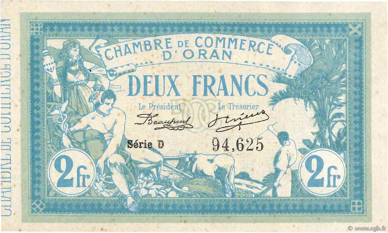 2 Francs FRANCE regionalism and miscellaneous Oran 1915 JP.141.03 VF+