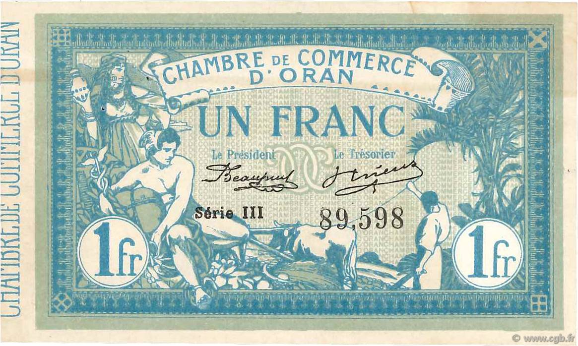 1 Franc FRANCE regionalism and miscellaneous Oran 1915 JP.141.08 VF