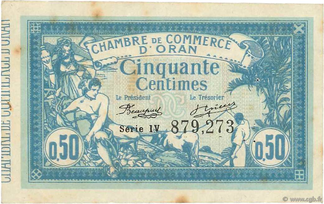 50 Centimes FRANCE regionalism and miscellaneous Oran 1915 JP.141.19 VF