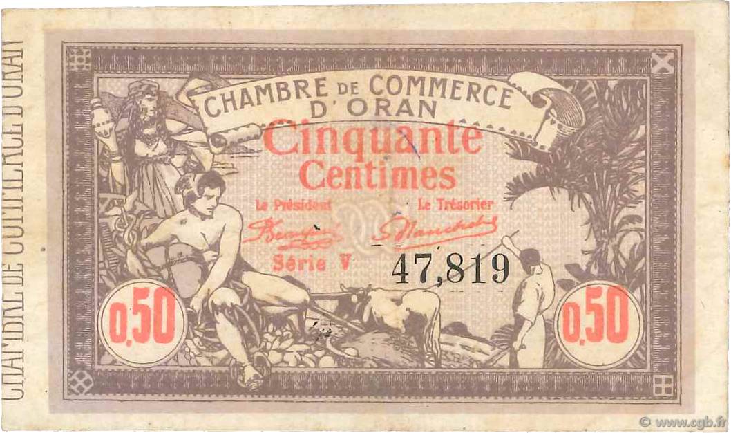 50 Centimes FRANCE regionalism and miscellaneous Oran 1920 JP.141.22 F