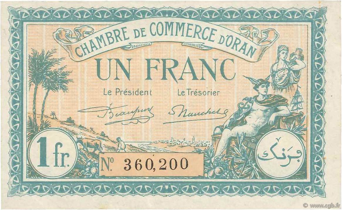 1 Franc FRANCE regionalism and miscellaneous Oran 1921 JP.141.27 VF
