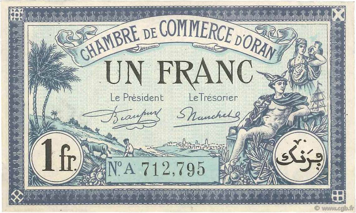 1 Franc FRANCE regionalism and miscellaneous Oran 1923 JP.141.39 XF+