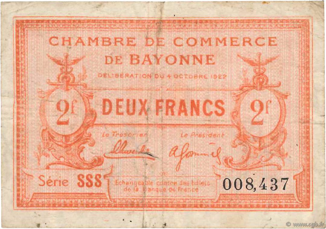 2 Francs FRANCE régionalisme et divers Bayonne 1922 JP.021.74 pr.TB