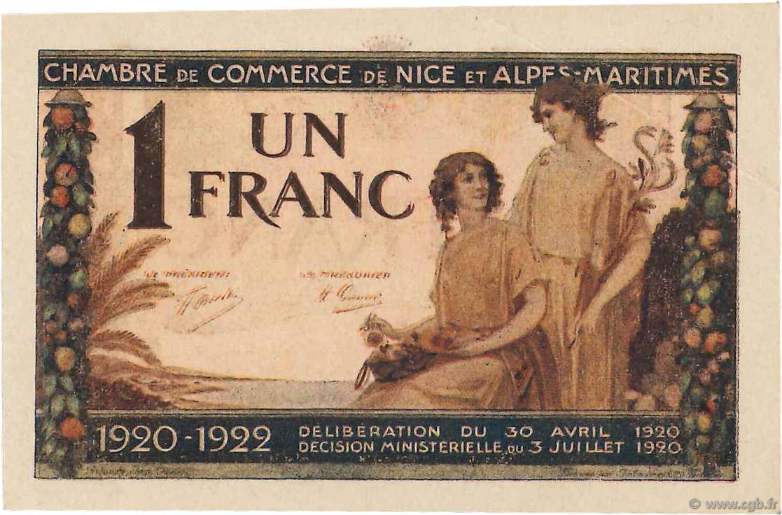 1 Franc FRANCE régionalisme et divers Nice 1920 JP.091.11 SUP