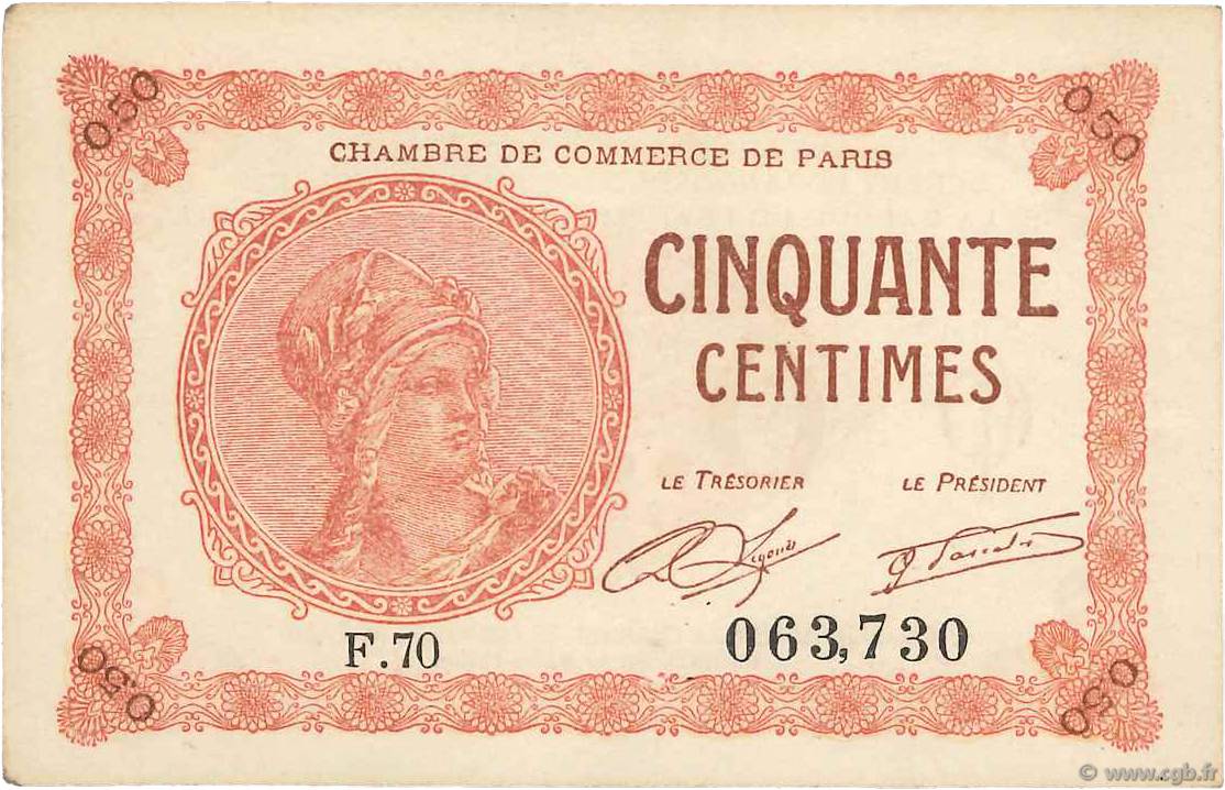 50 Centimes FRANCE régionalisme et divers Paris 1920 JP.097.10 TTB