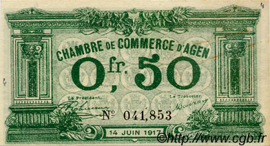 50 Centimes FRANCE régionalisme et divers Agen 1917 JP.002.07 TTB à SUP