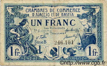 1 Franc FRANCE régionalisme et divers Ajaccio et Bastia 1917 JP.003.07 TB