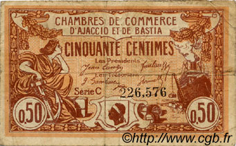 50 Centimes FRANCE régionalisme et divers Ajaccio et Bastia 1920 JP.003.08 TB