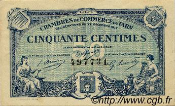50 Centimes FRANCE régionalisme et divers Albi - Castres - Mazamet 1917 JP.005.09 TTB à SUP