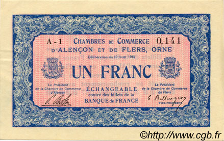 1 Franc FRANCE régionalisme et divers Alencon et Flers 1915 JP.006.04 SPL à NEUF