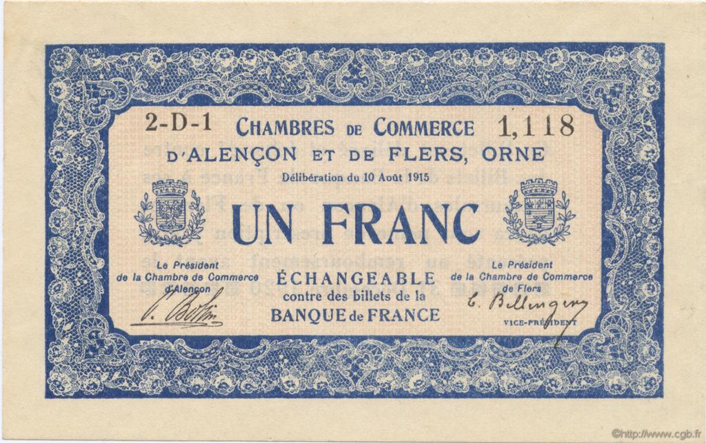 1 Franc FRANCE régionalisme et divers Alencon et Flers 1915 JP.006.17 SPL à NEUF