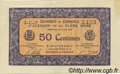50 Centimes FRANCE regionalism and various Alencon et Flers 1915 JP.006.35 VF - XF