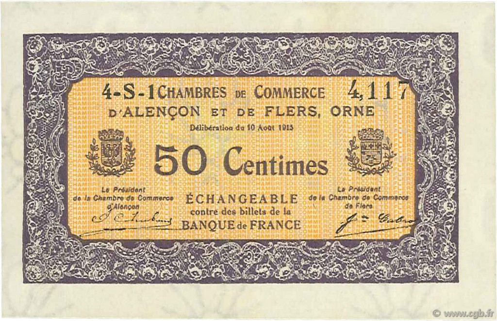 50 Centimes FRANCE régionalisme et divers Alencon et Flers 1915 JP.006.37 SPL à NEUF
