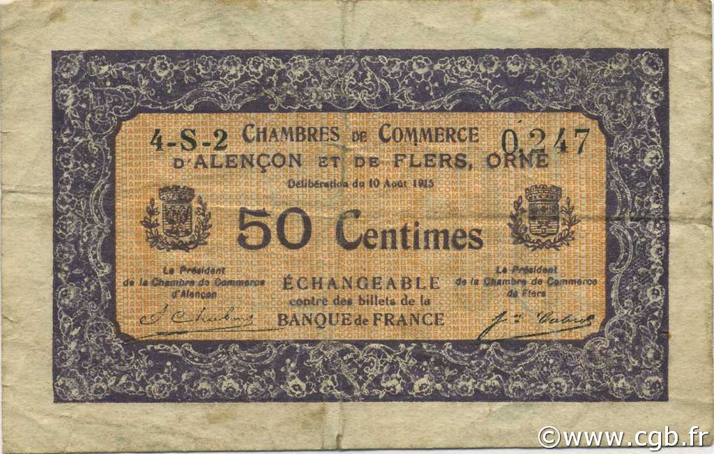 50 Centimes FRANCE régionalisme et divers Alencon et Flers 1915 JP.006.39 TB