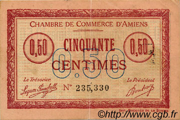 50 Centimes FRANCE régionalisme et divers Amiens 1915 JP.007.14 TB