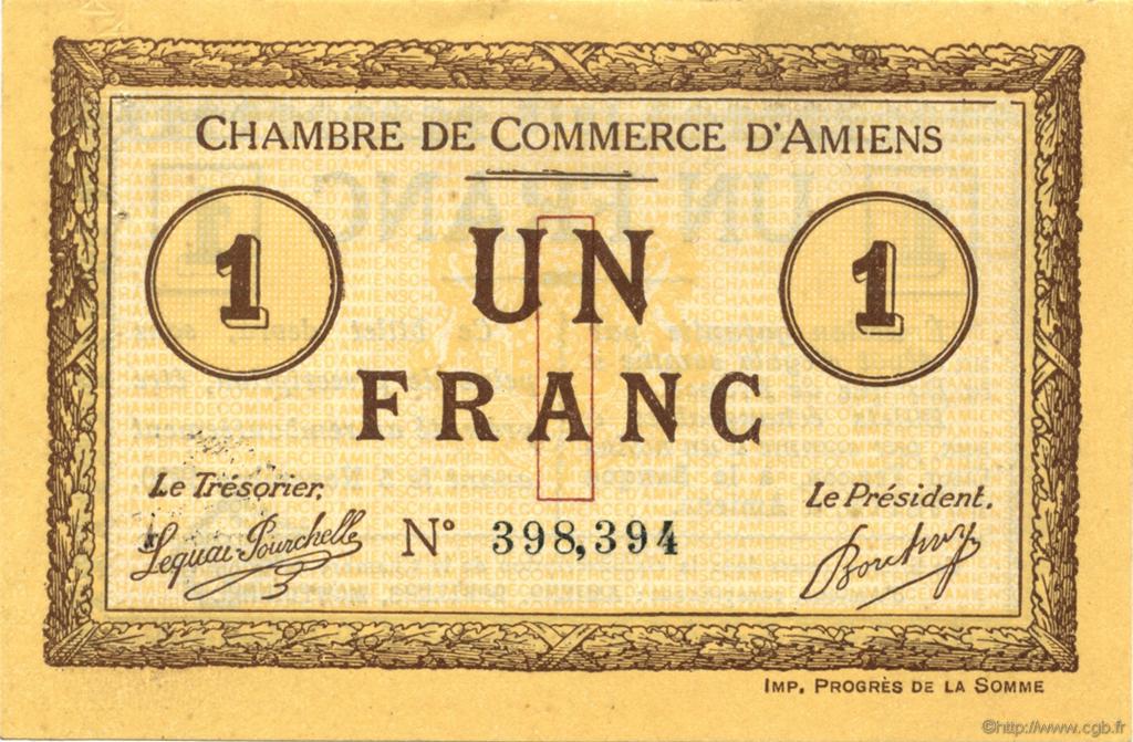 1 Franc FRANCE régionalisme et divers Amiens 1915 JP.007.16 SPL à NEUF
