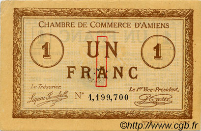 1 Franc FRANCE régionalisme et divers Amiens 1915 JP.007.36 TTB à SUP