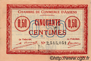 50 Centimes FRANCE régionalisme et divers Amiens 1920 JP.007.49 TTB à SUP