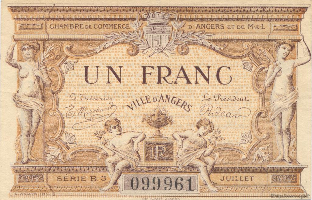 1 Franc FRANCE régionalisme et divers Angers  1915 JP.008.09 TTB à SUP