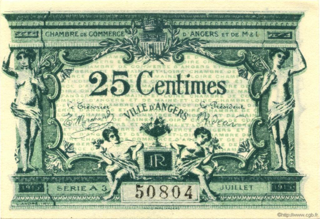 25 Centimes FRANCE régionalisme et divers Angers  1915 JP.008.11 SPL à NEUF
