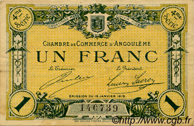 1 Franc FRANCE régionalisme et divers Angoulême 1915 JP.009.21 TTB à SUP