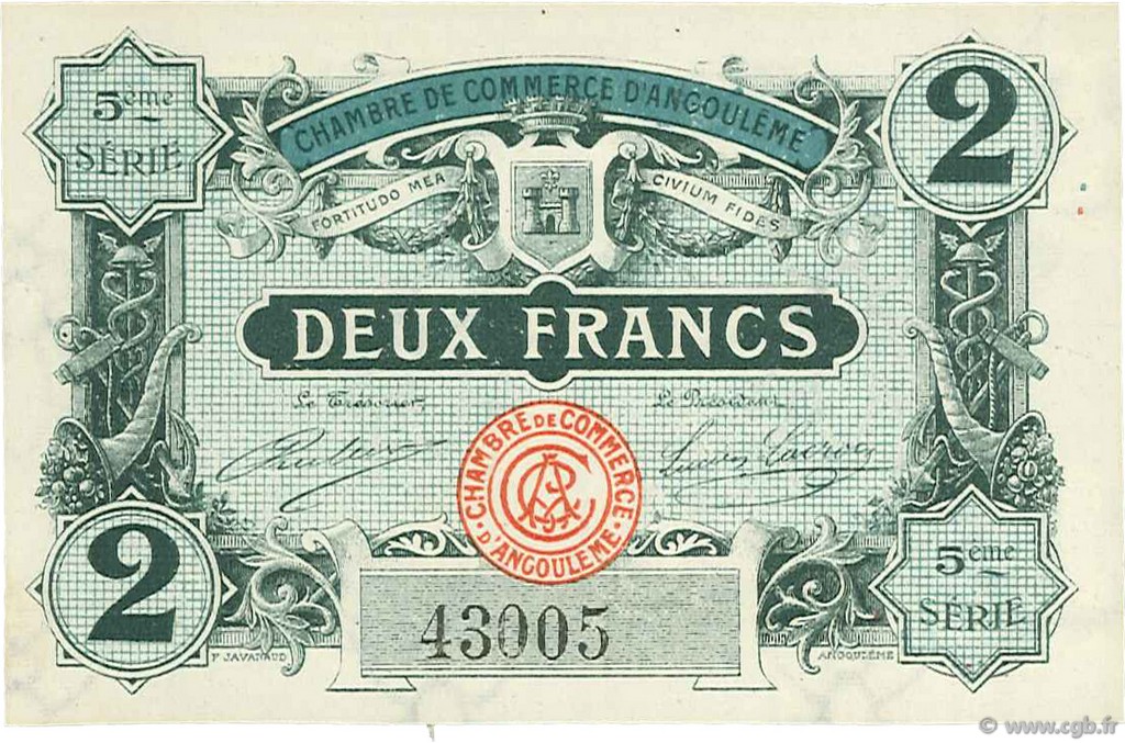 2 Francs FRANCE régionalisme et divers Angoulême 1917 JP.009.38 TTB à SUP