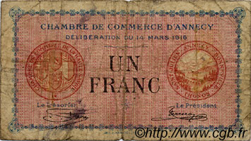 1 Franc FRANCE régionalisme et divers Annecy 1916 JP.010.05 TB