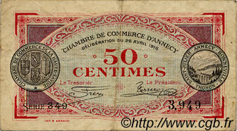 50 Centimes FRANCE régionalisme et divers Annecy 1916 JP.010.07 TB