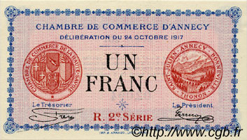 1 Franc FRANCE régionalisme et divers Annecy 1917 JP.010.12 SPL à NEUF
