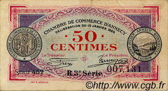50 Centimes FRANCE régionalisme et divers Annecy 1920 JP.010.15 TTB à SUP