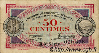 50 Centimes FRANCE régionalisme et divers Annecy 1920 JP.010.15 TB