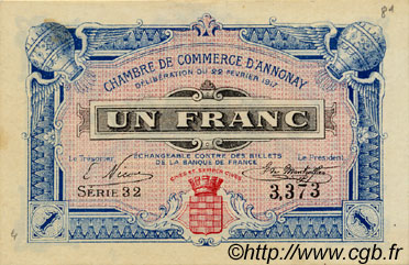 1 Franc FRANCE régionalisme et divers Annonay 1917 JP.011.18 TTB à SUP