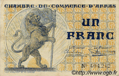 1 Franc FRANCE régionalisme et divers Arras 1918 JP.013.05 TTB à SUP