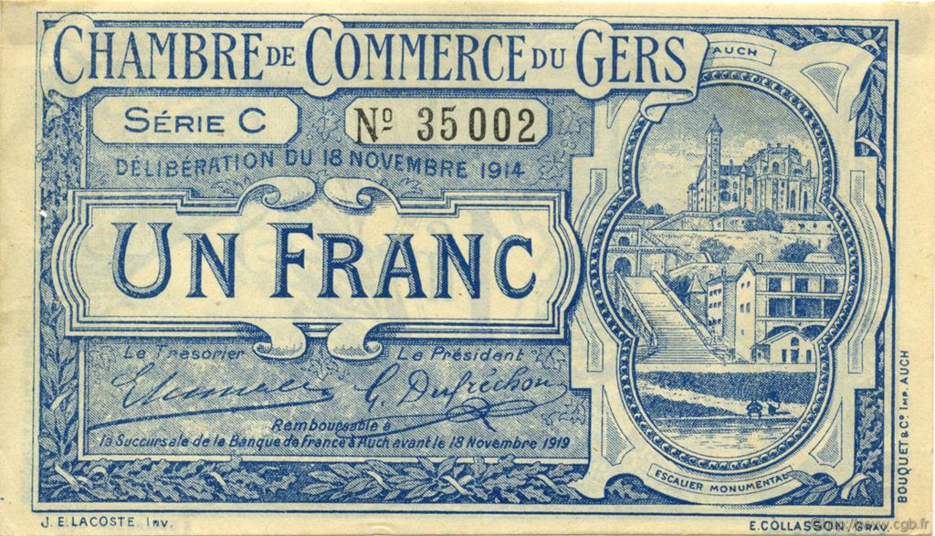 1 Franc FRANCE régionalisme et divers Auch 1914 JP.015.03 TTB à SUP
