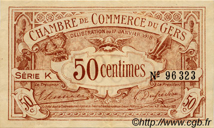 50 Centimes FRANCE régionalisme et divers Auch 1918 JP.015.11 TTB à SUP