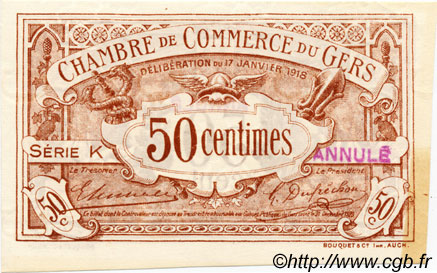 50 Centimes Annulé FRANCE régionalisme et divers Auch 1918 JP.015.13 SPL à NEUF