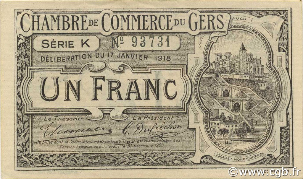 1 Franc FRANCE régionalisme et divers Auch 1918 JP.015.14 SPL à NEUF