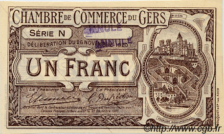 1 Franc Annulé FRANCE régionalisme et divers Auch 1920 JP.015.23 SPL à NEUF
