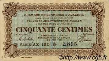 50 Centimes FRANCE régionalisme et divers Auxerre 1916 JP.017.12 TTB à SUP