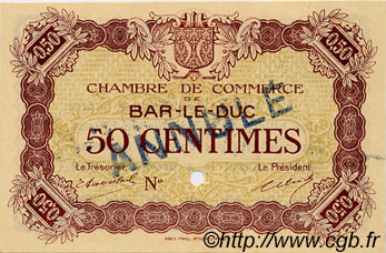 50 Centimes Annulé FRANCE régionalisme et divers Bar-Le-Duc 1918 JP.019.02 SPL à NEUF