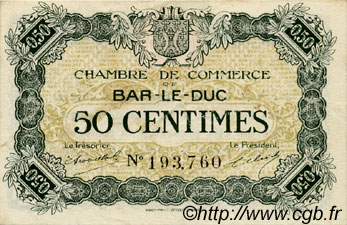 50 Centimes FRANCE régionalisme et divers Bar-Le-Duc 1918 JP.019.07 TTB à SUP