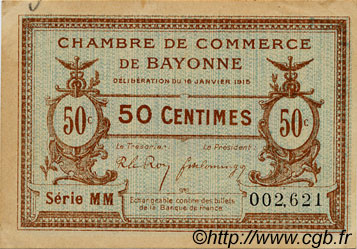 50 Centimes FRANCE régionalisme et divers Bayonne 1915 JP.021.05 TTB à SUP