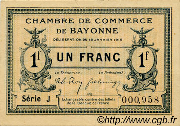 1 Franc FRANCE régionalisme et divers Bayonne 1915 JP.021.09 TTB à SUP
