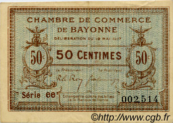 50 Centimes FRANCE régionalisme et divers Bayonne 1917 JP.021.42 TTB à SUP