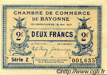 2 Francs FRANCE régionalisme et divers Bayonne 1917 JP.021.49 TTB à SUP