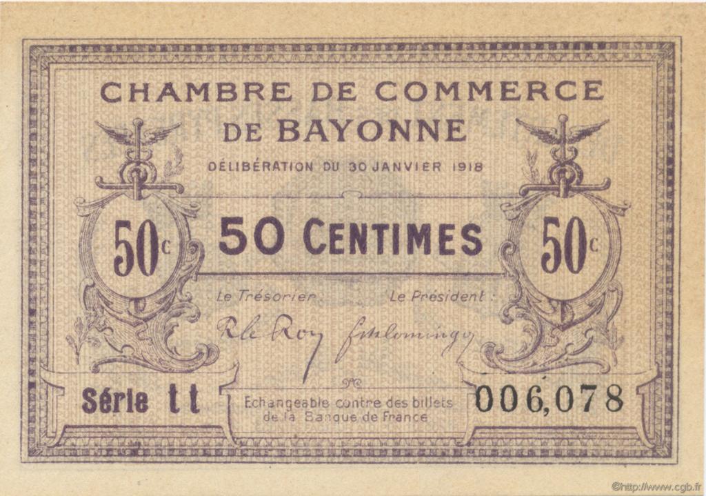 50 Centimes FRANCE régionalisme et divers Bayonne 1918 JP.021.55 SPL à NEUF