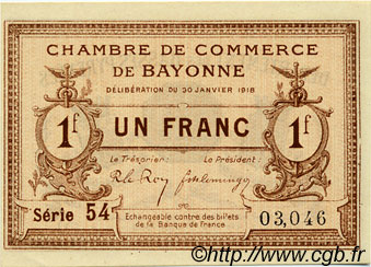 1 Franc FRANCE régionalisme et divers Bayonne 1918 JP.021.59 SPL à NEUF