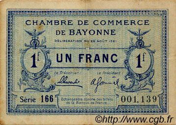 1 Franc FRANCE regionalism and miscellaneous Bayonne 1921 JP.021.70 F