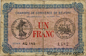 1 Franc FRANCE régionalisme et divers Belfort 1915 JP.023.13 TB
