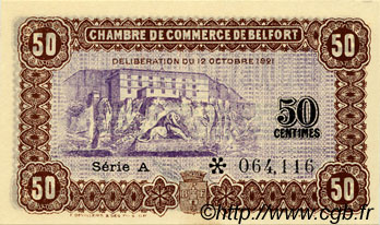 50 Centimes FRANCE régionalisme et divers Belfort 1921 JP.023.56 SPL à NEUF